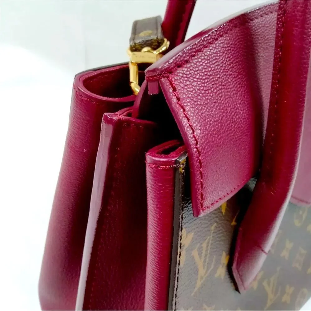 Auth Louis Vuitton Brown Maroon LV Florine Monogram 2way Satchel